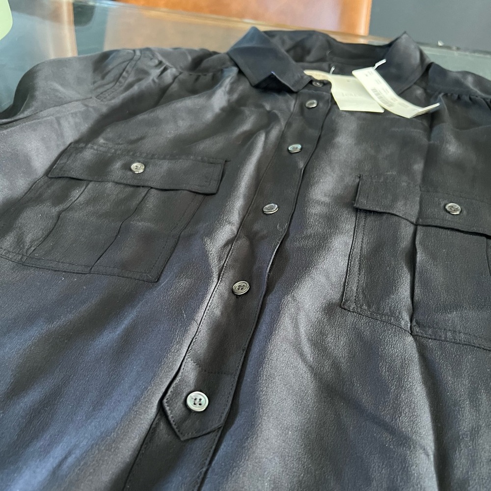 J Crew Black Silk Button-Up